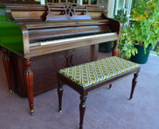 Mason & Hamlin console piano, flame mahogany